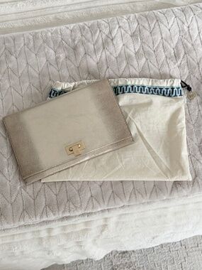 Tory Burch Metallic Leather Turn-Lock Envelope Clutch